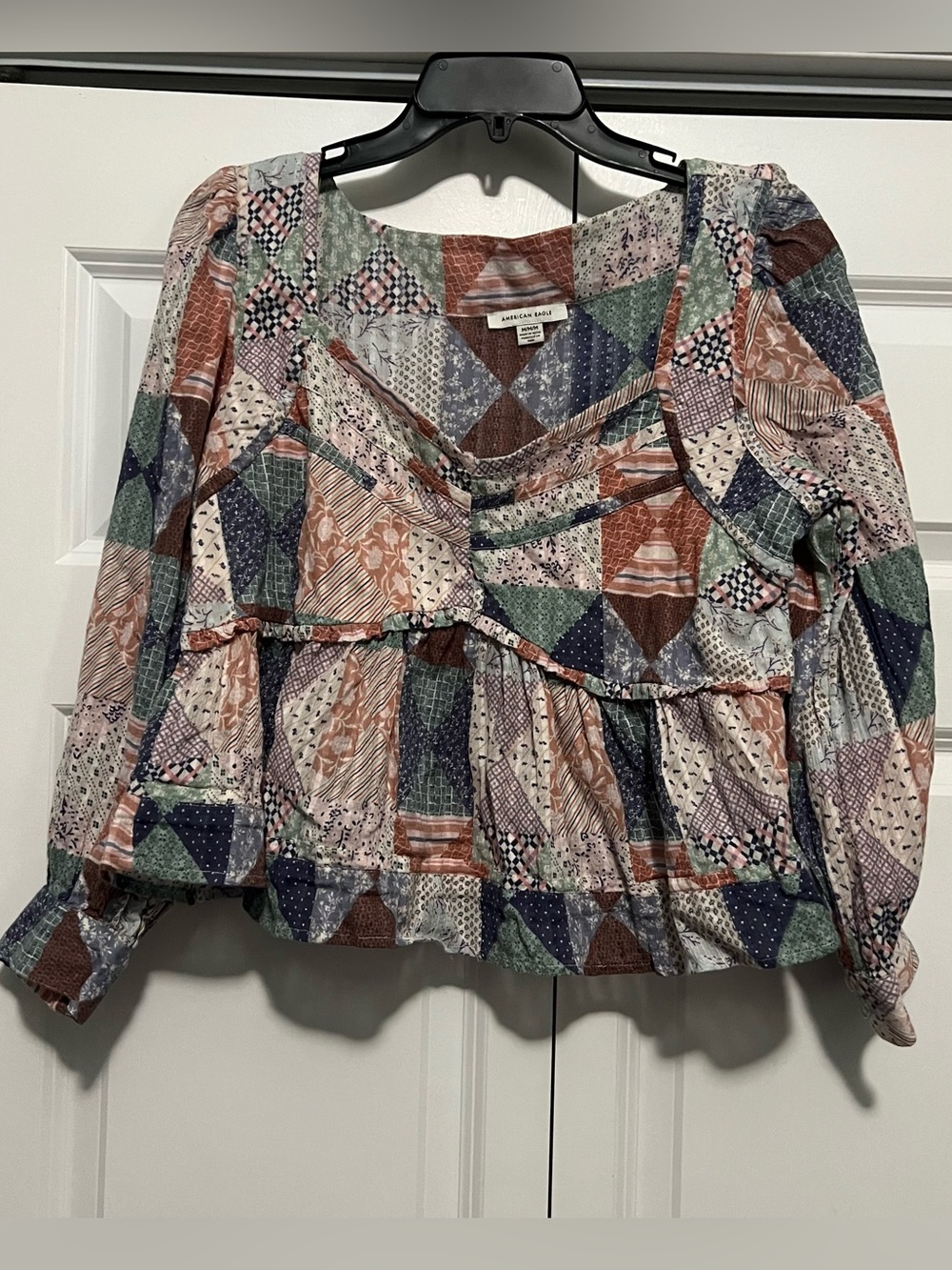 American Eagle Patchwork Peplum Blouse